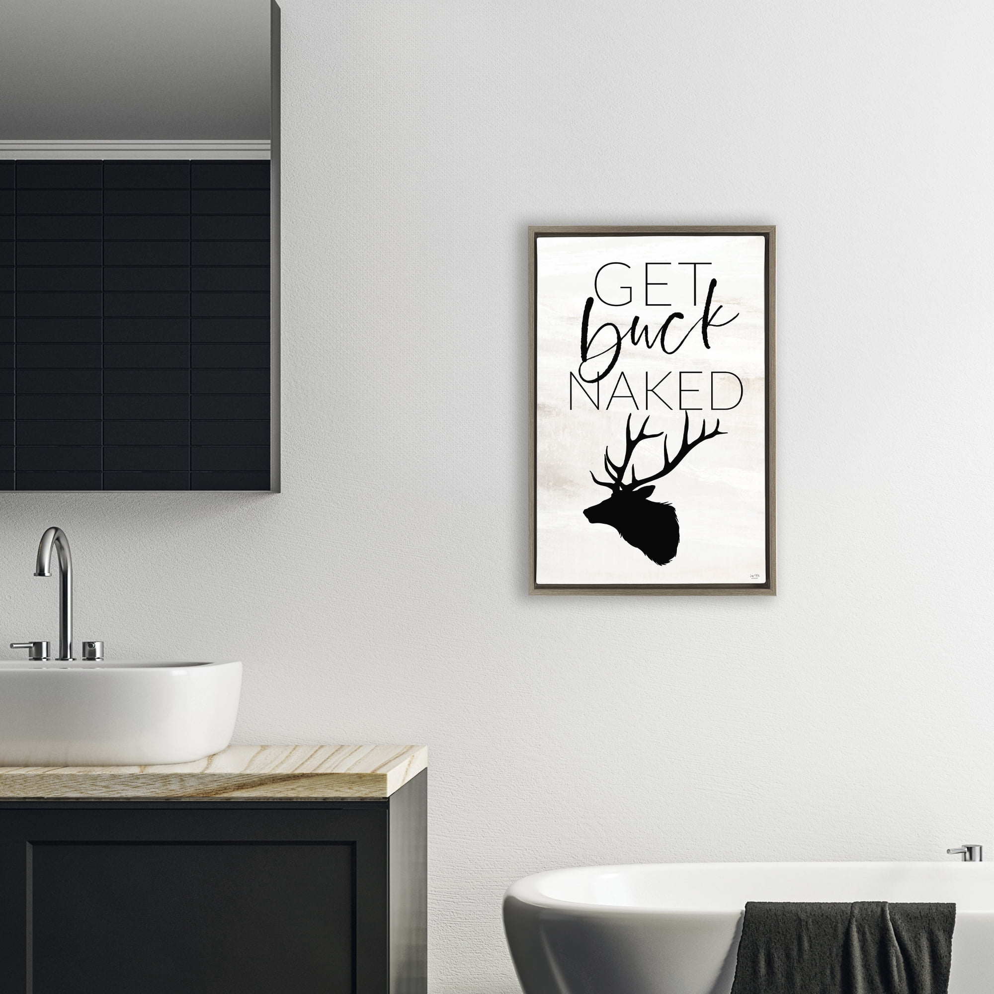 Stupell Industries Get Buck Naked Brown Framed Floater Canvas Wall Art, design by Lux + Me Designs