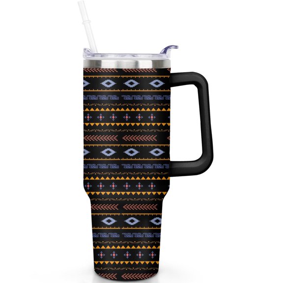 40 oz Stainless Steel Vacuum Insulated Bohemia Tumbler with Spill Proof Lid and Straw Cup Holder Compatible for Travel Water Boho Gifts for Men Women