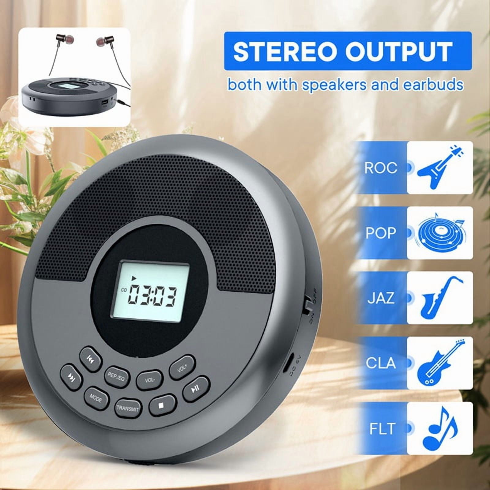Portable Bluetooth CD Player Rechargeable Discman with Dual Speakers and Headphones  Cd Player Mp3 Player Gray