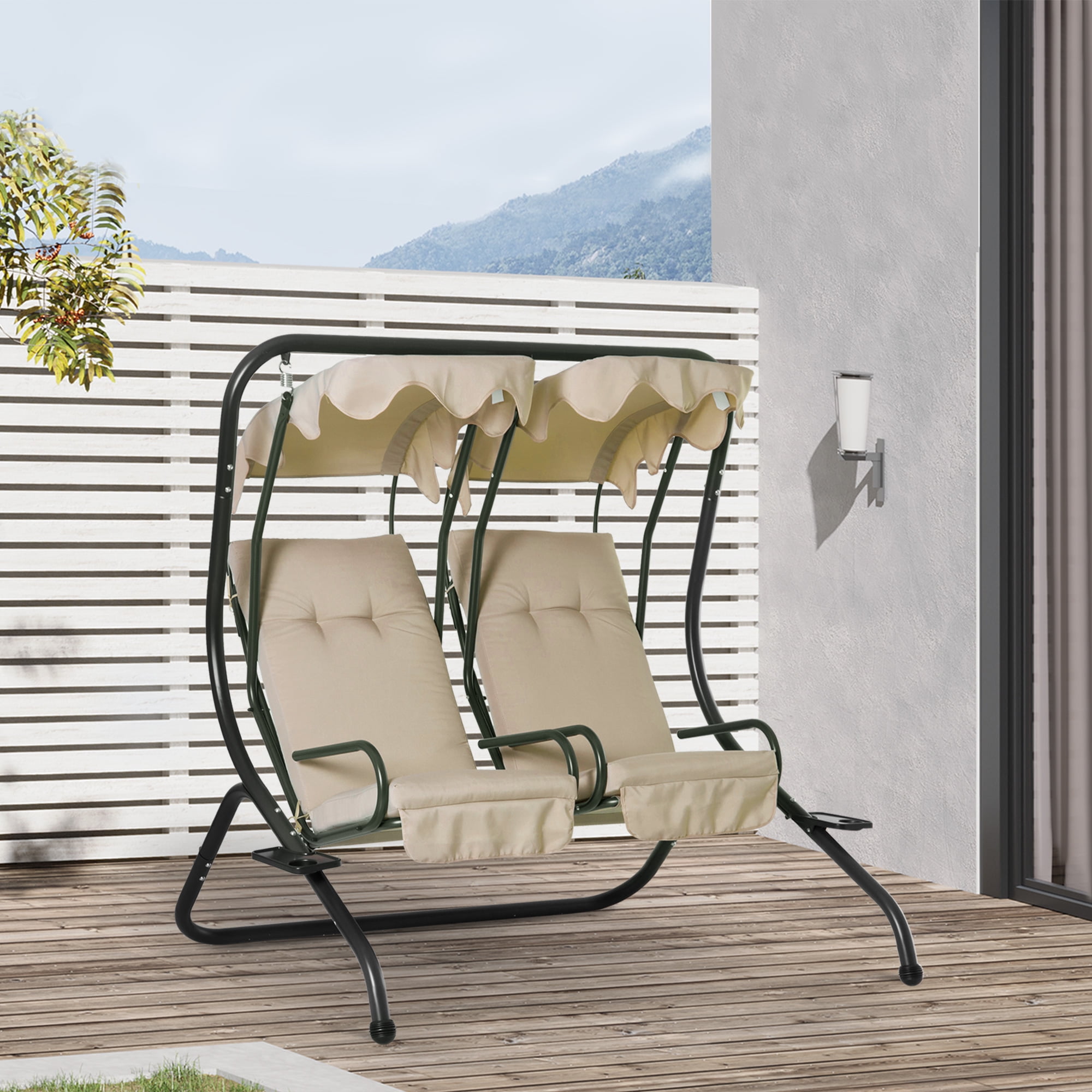 Outsunny 84” x 52” Beige 2 Seater Swing Outdoor Canopy, Sun Outsunny 84” x 52” Beige 2 Seater Swing Outdoor Canopy, Sun