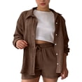 thumbnail image 5 of UACY Girls 2 Pcs Boho Linen Outfits Long Sleeve Button Down Loose Top Matching Short Pants Toddler Kids Casual Gauze Sets ﻿ (Brown, 9-10 Years), 5 of 8