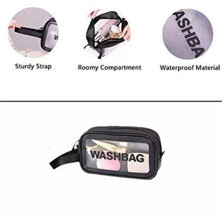 Clear Toiletry Bags  Travel Makeup Bag  Waterproof Cosmetic Bag Clear PU Zippered Makeup Bag Portable Toiletry Wash Bag Toiletry Organizer for Travel Women and Kids (Black  S)