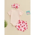 thumbnail image 4 of Suealasg Baby Girl Birthday Outfits Clothes Short Sleeve Letter Print Romper + Watermelon Print Shorts + Headband Set 3Pcs Summer Clothing for Newborn Girl, 4 of 9