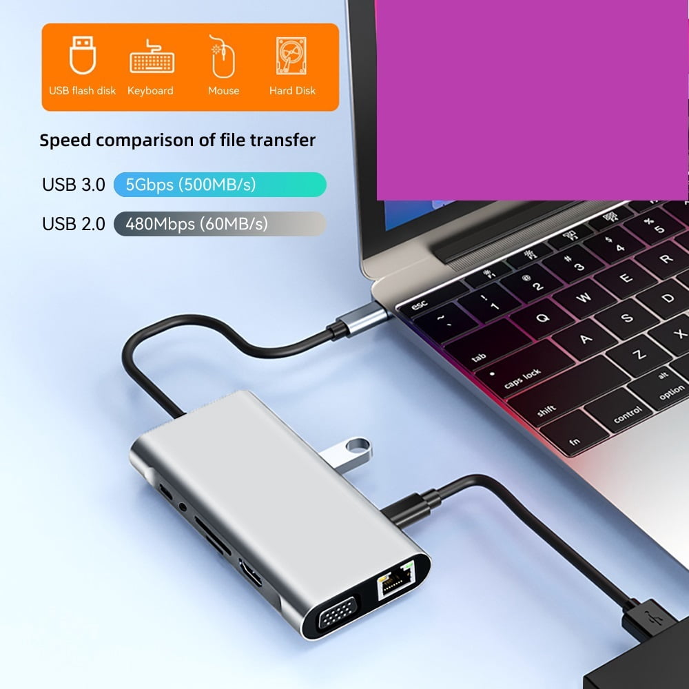4K 30Hz USB C Docking Station Type C to Compatible VGA RJ45 Adapter USB 3.0 HUB Splitter ,Fast Charging Devices