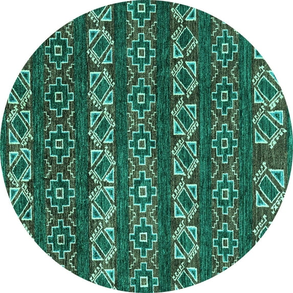 Ahgly Company Machine Washable Indoor Round Oriental Turquoise Blue Modern Area Rugs, 7' Round