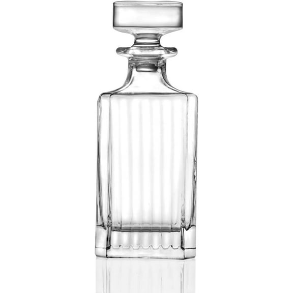 Glass - Whiskey Decanter - Square -For Whiskey, Liquor, Scotch, Vodka, Bourbon - Or for Wine - Decanter with Stopper - Cut Designed - 25 Oz. - 8.75" Height - By Barski - Made in Europe Clear