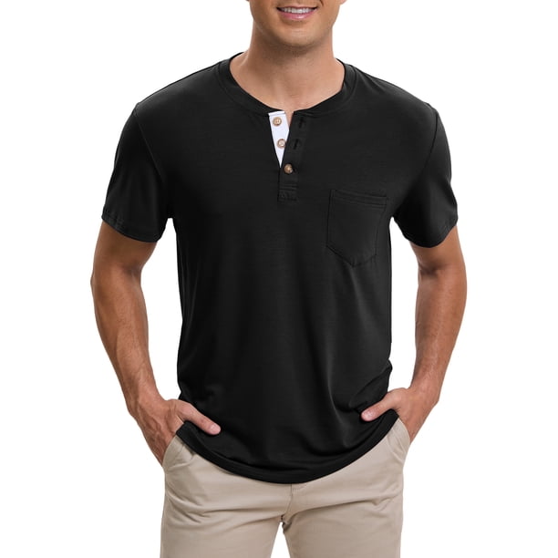 Camisetas Henley para hombres INSPIRE CHIC, casuales de verano, de manga corta, con botones, básicas, 2XL, negras
