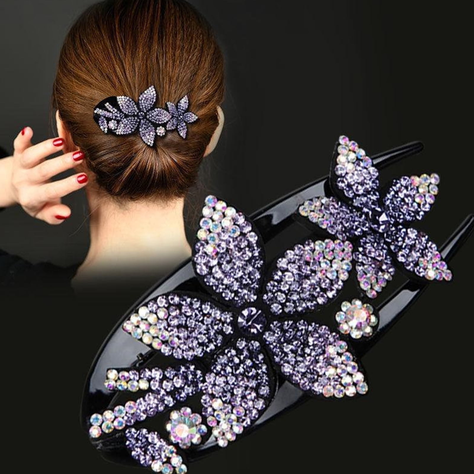 Magnet Hair Clip Hairpin  Rhinestone Crystal Barrette Elegant Jeweled PINK 19 