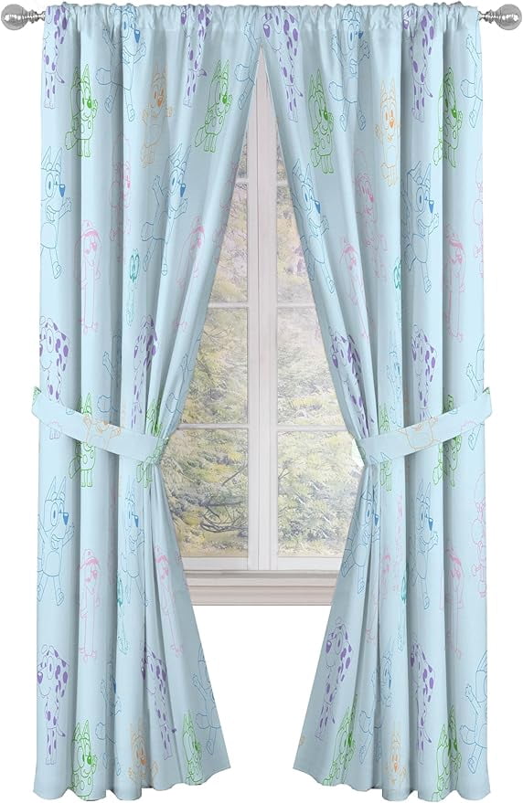 Bluey Colorful Friends 2 Panel Curtain Set, 84 Inch Long - Kids Home Décor