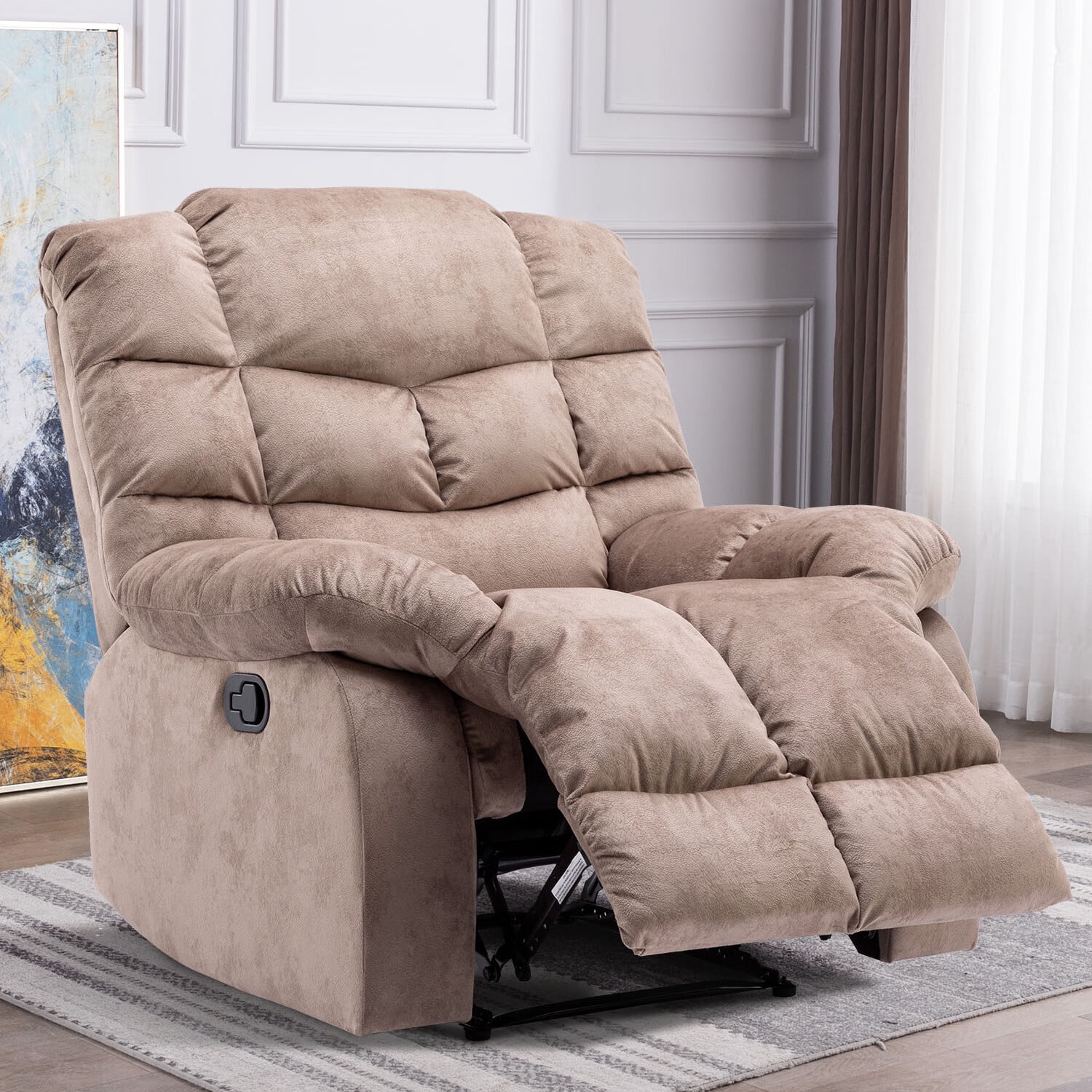 Simore Recliner Chair Overstuffed, Manual Reclining Single Couch Wall