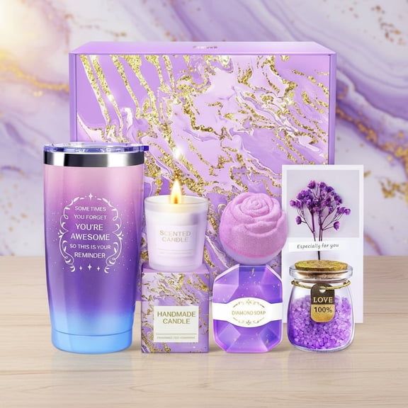 7PC Birthday Gifts for Women Birthday Gifts for for Mom Spa Gifts for Wife, Girlfriend, Colleague, Grandma, Teacher Birthday Gifts for Sister Gift Sets for Her Creative Idea—Purple Gift Basket