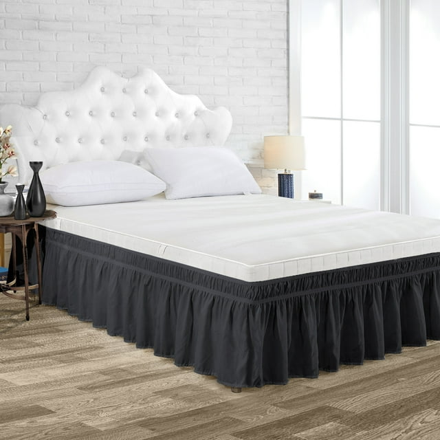 Dee's Collection Full Size Microfiber Wrap Around Solid Bed Skirt with Elastic Belt (9 Inch Drop, Dark Gray)