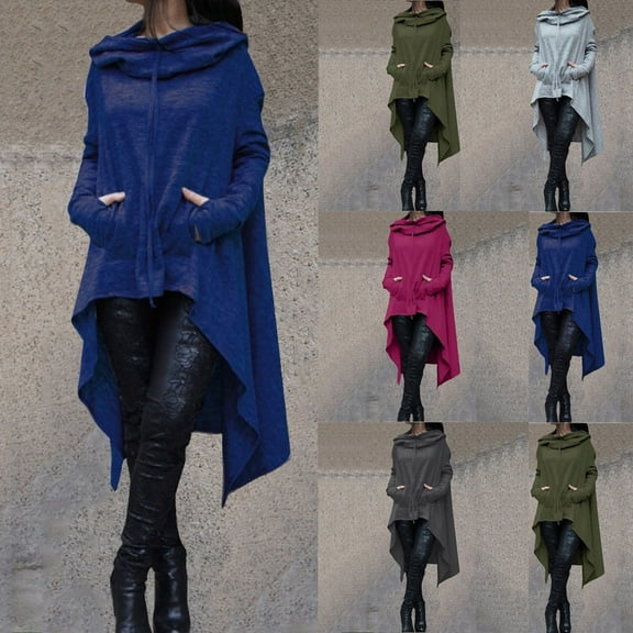 Hoodies Sweatshirts for Women Casual Irregular Hem Sweatshirt Pullover Dresses Loose Long Sleeve Sweatshirts Cloak with Hood