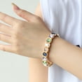 thumbnail image 3 of Pulsera elástica con diamantes de imitación facetados, pulsera de textura de fundición fundida de lujo con piedras preciosas de colores para mujer 2 piezas, 3 of 5
