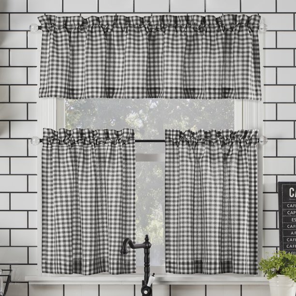 No. 918 Parkham Farmhouse Plaid SemiSheer Rod Pocket Kitchen Curtain