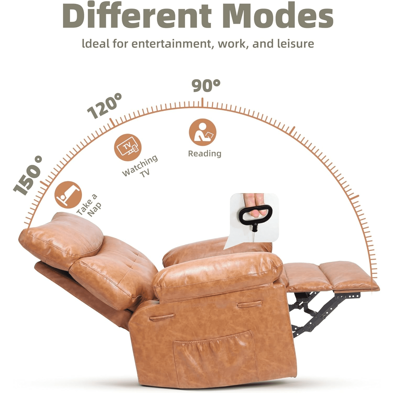 Oversized Manual Recliner Chairs for Adults, PU Leather Small Recliner Chair with 90° - 150° Adjustable Back,Lazy Boy Single Sofa Chairs for Small Space