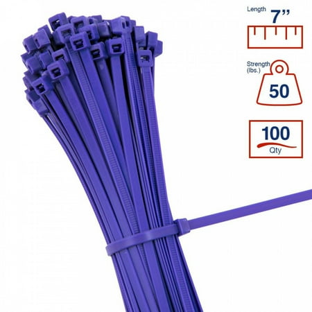 - BCT 7 Inch 50 lb Cable Ties - Medium Duty Industrial/Home Use - Bag of 100 - Purple - Zip Ties - Y7507C