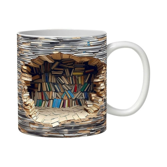 Taza de cerámica blanca de 325 ml para amantes de los libros, ideal como regalo de cumpleaños o Navidad.