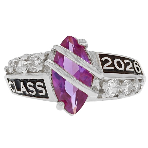 JackAni 10k White Gold Simulated Alexandrite June Birthstone 2026 Class Graduation Ring - Size 5.00