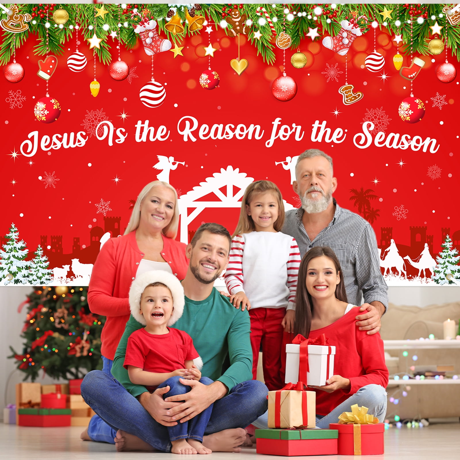 Glitter 'Jesus Is The Reason For The Season' Christmas Banner – Pre-Strung, Gold, Ready To Hang For Holiday Decor