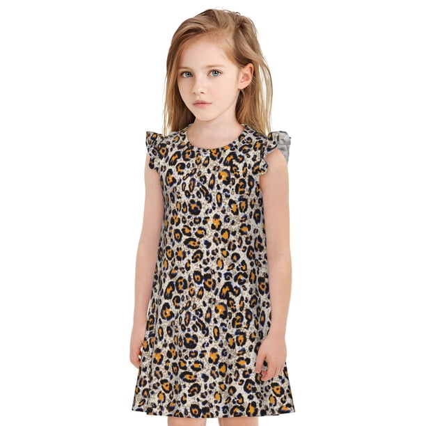 Balery Leopard Camisón de princesa para niñas, pijama de algodón con mangas abullonadas, suave y bonito.-Small