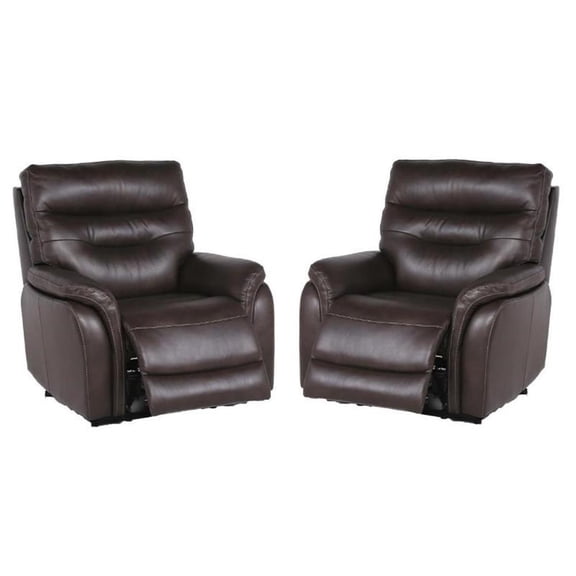 Home Square 2 Piece Leather Power Recliner Chair Set in Dark Brown