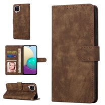 Samsung A12 Wallet Case, Luxury RFID Blocking Card Holder Slot, Stand Premium PU Leather & Soft TPU Back Shockproof Flip Folio Book Magnetic Cover For Samsung Galaxy A12, Brown