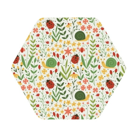 

Pofeuu Ladybug And Wild Flowers Print Leather Coasters Set of 6 Round Cups Mugs Mat Pad for Home Kitchen Heat Resistant Drink Coasters Hexagon