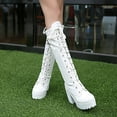 thumbnail image 3 of Mepaouo Women's Platform Knee High Boots High Heel Lace up Riding Combat Dress Boots(White,7.5), 3 of 6