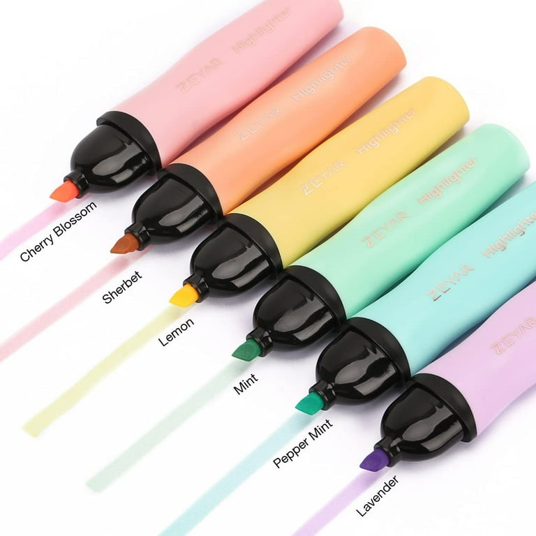 ZEYAR Cute Highlighter, Chisel Tip Marker Pen, Assorted Colors, Water Based, Quick Dry, Cute Highlighters, Patented Product (6 Candy Colors)