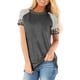 thumbnail image 4 of Camiseta de mujer con estampado de rayas, manga corta, blusa con cuello redondo, gris oscuro, S AweSitey AP001776-31, 4 of 7