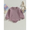 thumbnail image 2 of Arvbitana Infant Baby Boys Girls Sweatshirts Romper Solid Color Long Sleeve Front Pocket Bodysuits Fall Casual Clothes for Toddler 0-3T, 2 of 7