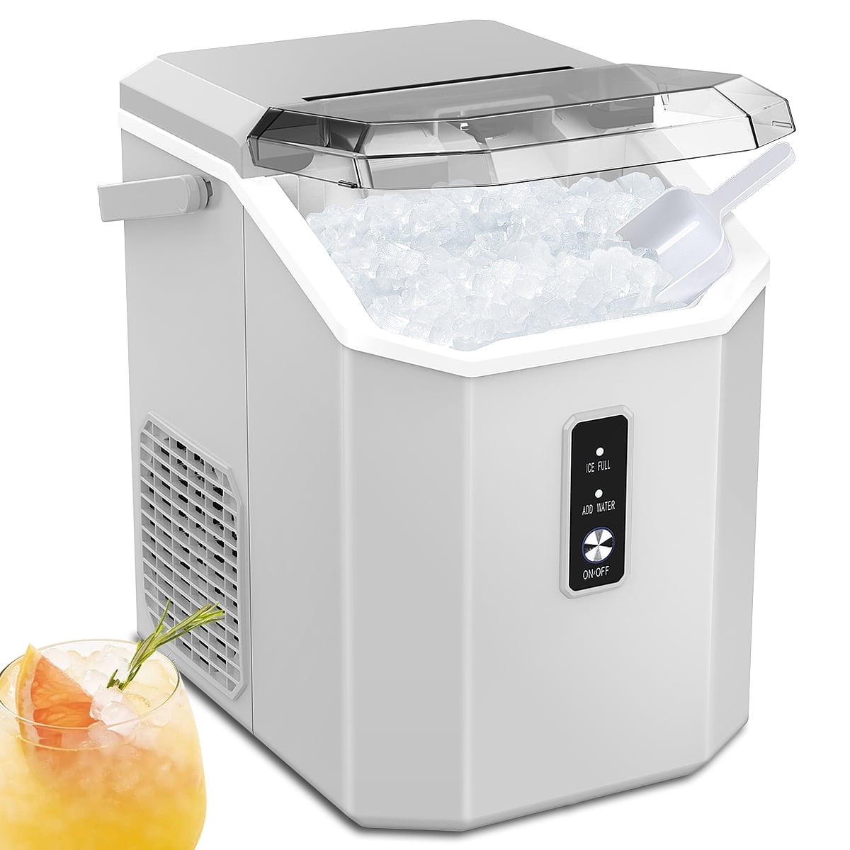 SYCEES Nugget Ice Maker Countertop, 55lbs High Output, 13lbs Large Storage,  7-Min Fast Sonic Ice, 2 Water-Fill Option, Self-Cleaning Pellet Pebble Ice