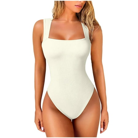 CaComMARK PI 50% off One Piece Swimsuit for Women 2025 Spring Summer Sex Square Neck Sleeveless Push-Up Swimsuit Beige M