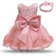 thumbnail image 2 of Honeeladyy - Ropa para bebés y niñas pequeñas, con bordado de hilo de red y lazo de diamantes de imitación, para fiesta de cumpleaños, vestidos largos, diadema, traje rosa, 6-12 meses, liquidación, 2 of 8