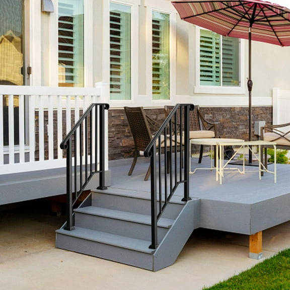 BaytoCare 3-Step Picket Black Wrought Iron Handrail