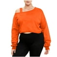 thumbnail image 2 of Fznquz Off Shoulder Womens Blouses for Work Plain Orange Trendy Blouses Crop Cold Shoulder Loose Womens Tee Shirts,XL, 2 of 7
