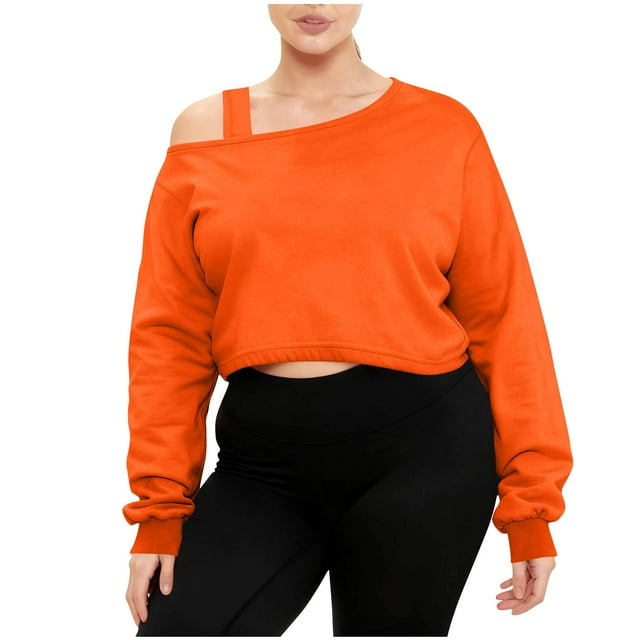 HAiming Womens Oversize Cropped Sweatshirts Casual Off-the-Shoulder Solid Color Loose Pullover Tops