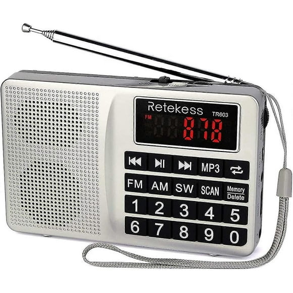 Tr603 Portable Radio Am Fm Sw, Transistor Radio Mains And Battery, Mp3 Player Rechargeable For Bathroom, Kitchen
