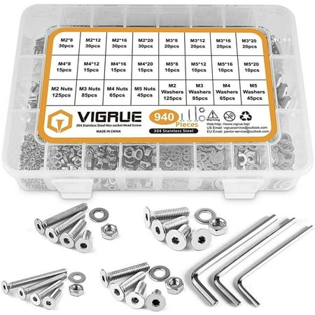 940 Pieces M2 M3 M4 M5 304 Stainless Steel Flat Head With Nuts And Washers Hardware Screws With Box Of Walmart Canada