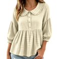thumbnail image 2 of Ndbuld Women's Shirts Long-Sleeve Collar Button Pullover Top,Khaki,S, 2 of 5