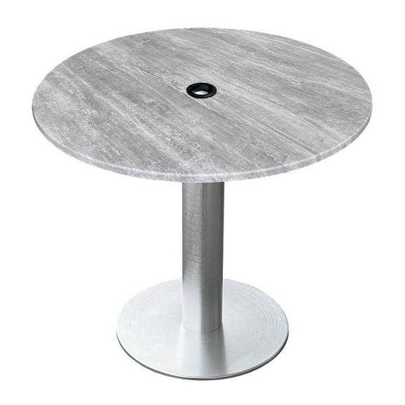 Indoor/Outdoor 30" Tall OD219 Brushed Aluminum Table Base with 18" Diameter foot and 32" Diameter Indoor/Outdoor Greystone Top with Umbrella Hole
