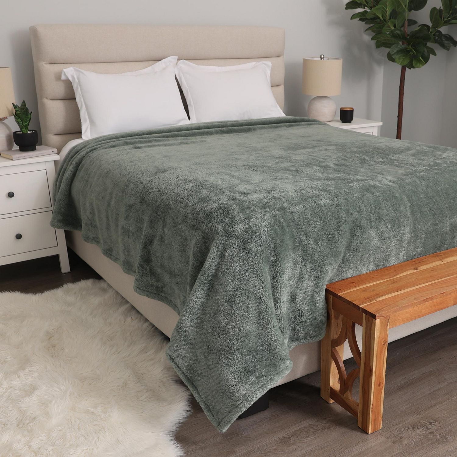 Shearling Blanket, Green 90" x 90"