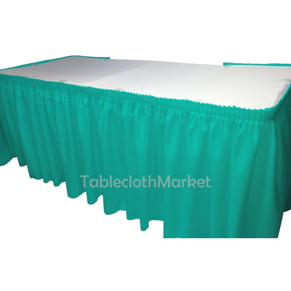 14' Ft. POLYESTER PLEATED TABLE SET SKIRT skirting Trade show 24 colors Catering", (Color: Tiffany Blue)
