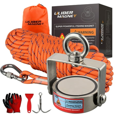 

ULIBERMAGNET Rotatable Double Sided Magnet Fishing Kit Combined 880lb Magnetic Pull Force Heavy Duty Neodymium Magnet N52 Powerful Strong Magnetic of Retrieving Treasure in Rivers