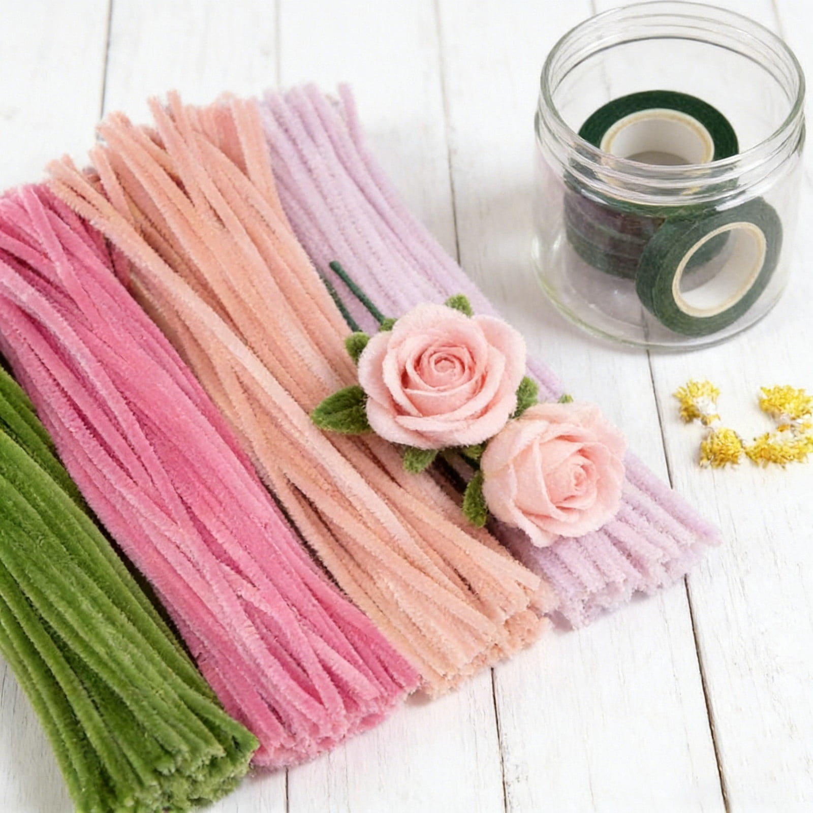 All-In-One 400Pcs DIY Flower Craft Kit with Pipe Cleaners - Handmade Bouquet Making Set for Kids & Adults