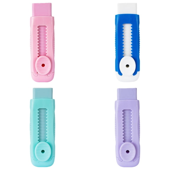 YDYB 4 Pack Retractable Pencil Erasers, Pastel Colors Push-Pull Rubber Erasers, No-Smudge No-Tear, Ergonomic Casing for Art, Everyday Use