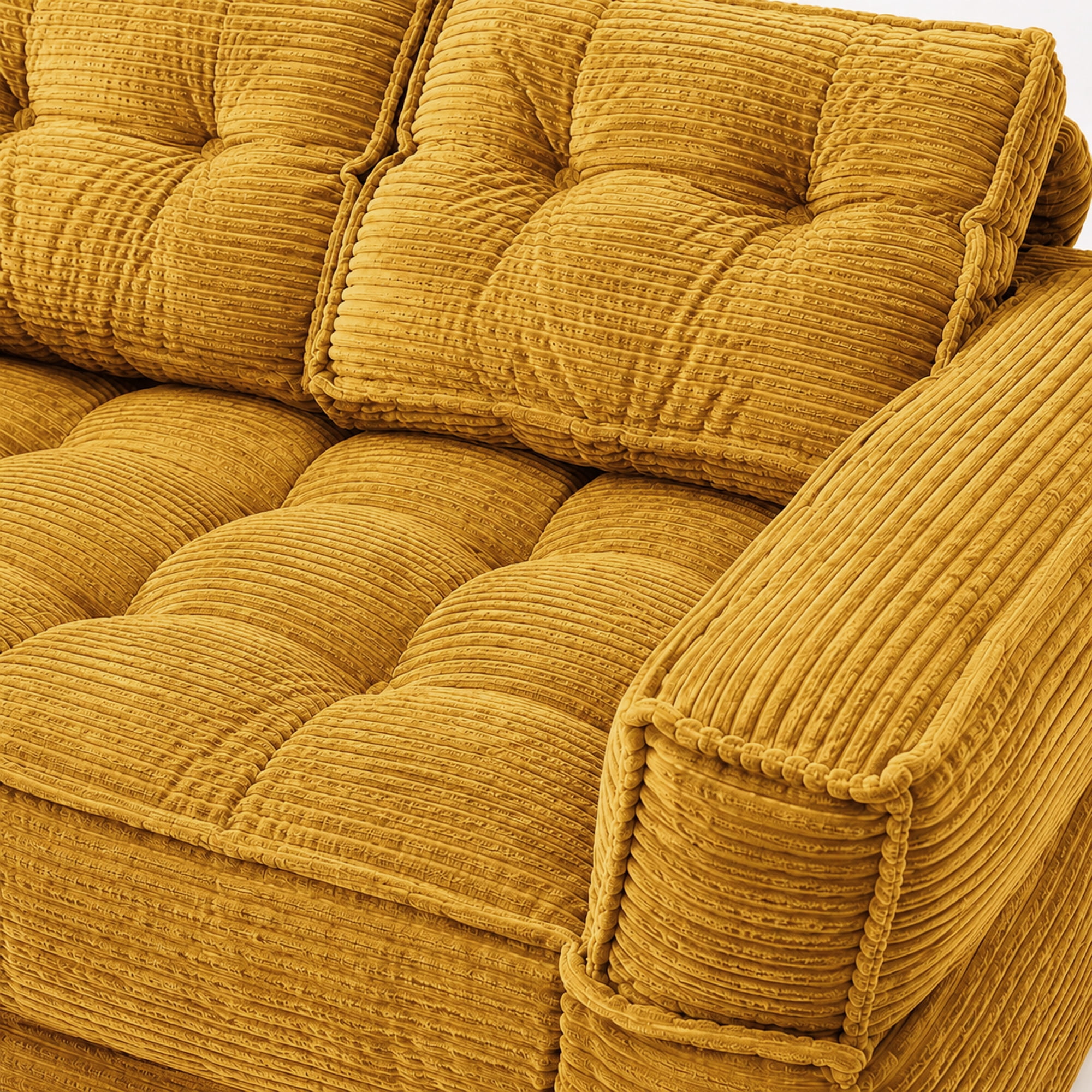 Modular Floor Sofa 51.18 Inch, 2-Seater Corduroy Couch with Chaise Lounge, Lazy Double Sofa for Living Room and Apartment, No Assembly Required, Orange