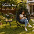 thumbnail image 4 of SYNGAR Foldable Hanging Egg Chair with Stand, HDPE Rattan Wicker Swing Chair with Cushion, Outdoor Egg Chair for Patio Balcony Bedroom, Heavy Duty 350 Lbs Capacity, Black, 4 of 11