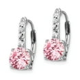 thumbnail image 2 of Solid 925 Sterling Silver Round Pink CZ Cubic Zirconia Leverback Earrings - 16mm x 7mm, 2 of 4